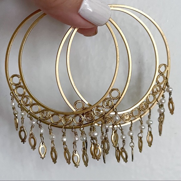 JUICY COUTURE Large Embellished Gold Hoop Earrings - Picture 3 of 4